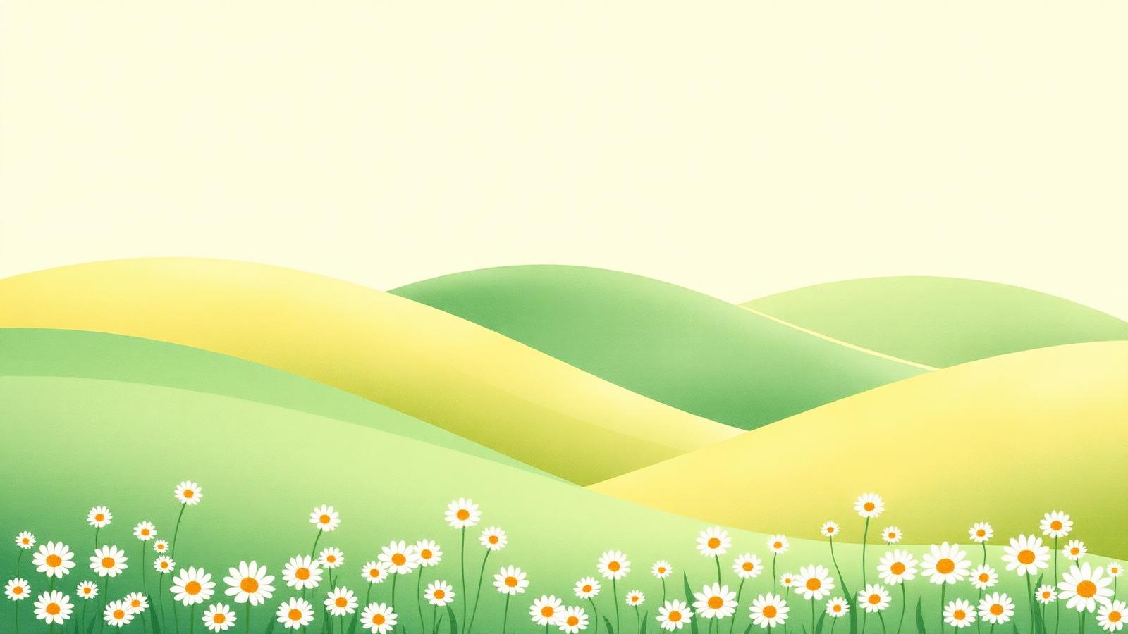 緑の草原と白い花のイラスト